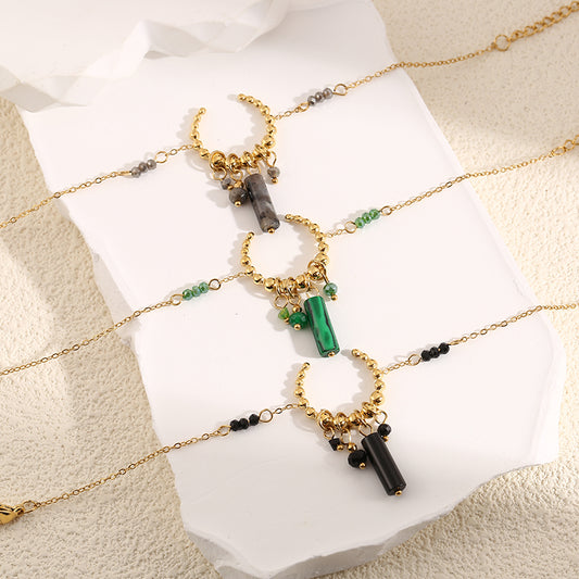 Bracelet Doré Anneau Pendentifs Pierres Grises