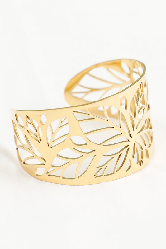 Bracelet Manchette Doré Motif Feuillage Ajouré