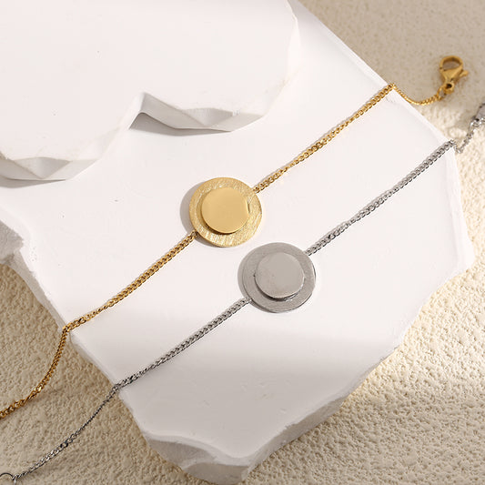 Bracelet Argenté Double Plaques Rondes Lisse Et Brossée