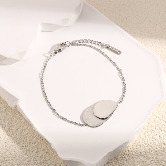 Bracelet Argenté Double Plaques Gouttes Lisse Et Brossée