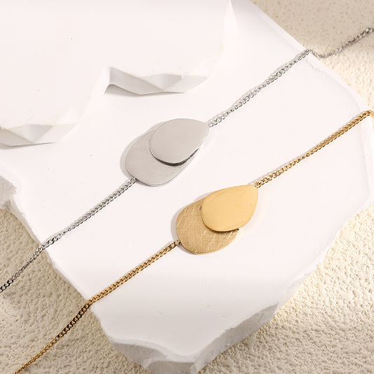 Bracelet Argenté Double Plaques Gouttes Lisse Et Brossée