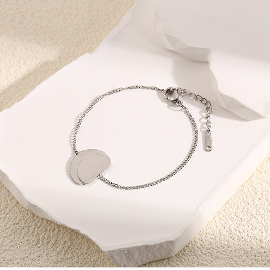 Bracelet Argenté Double Plaques Demi Rondes Lisse Et Brossée