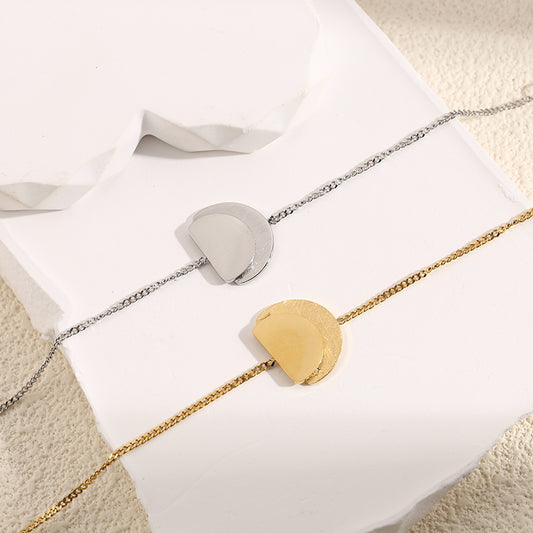 Bracelet Argenté Double Plaques Demi Rondes Lisse Et Brossée