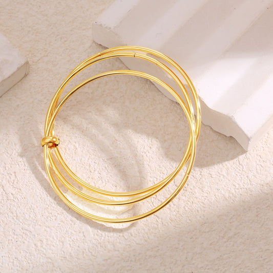 Bracelet Jonc Fin Doré Triple Cercle Entrelacé