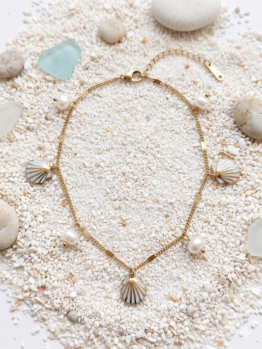 Chaîne de cheville coquillages et perles