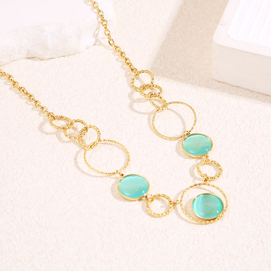 Collier chaîne rond avec 3 pierres œil de chat bleu