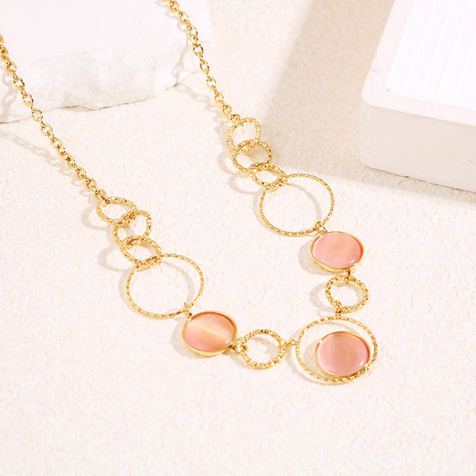 Collier chaîne rond avec 3 pierres œil de chat rose