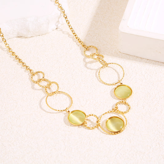 Collier chaîne rond avec 3 pierres œil de chat