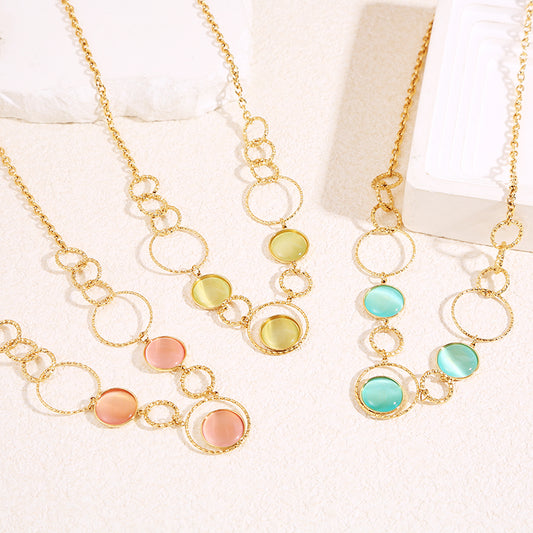 Collier chaîne rond avec 3 pierres œil de chat vert