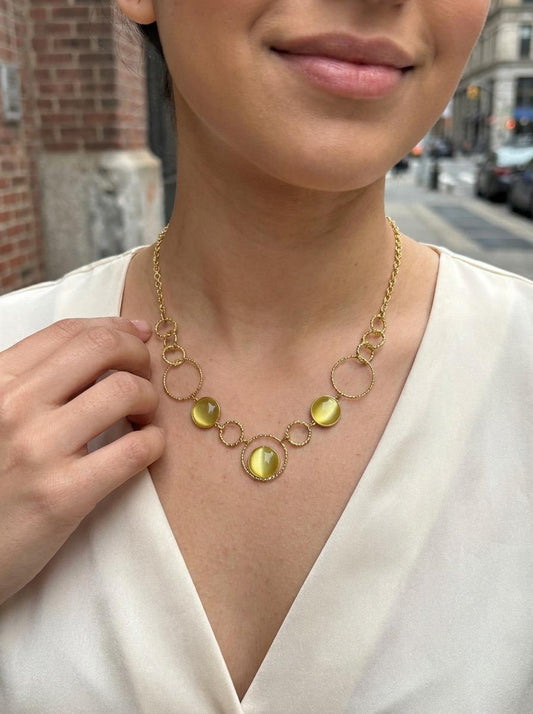 Collier chaîne rond avec 3 pierres œil de chat