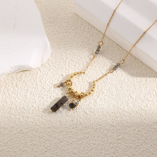 Collier Doré Anneau Doré Ouvert Avec Pendentifs Pierres Grises