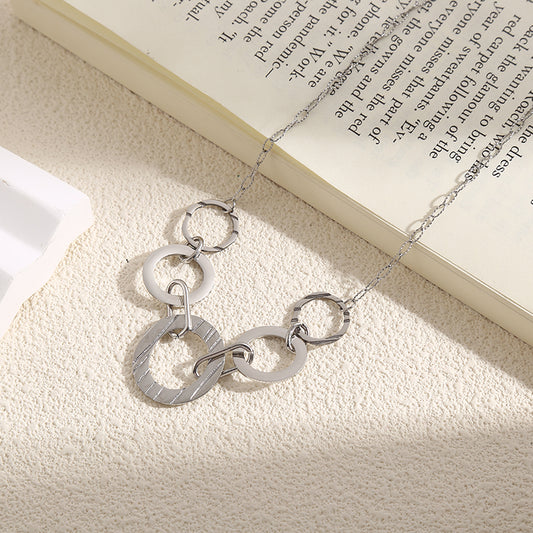 Collier Argenté Multi Anneaux Lisses et Brossés