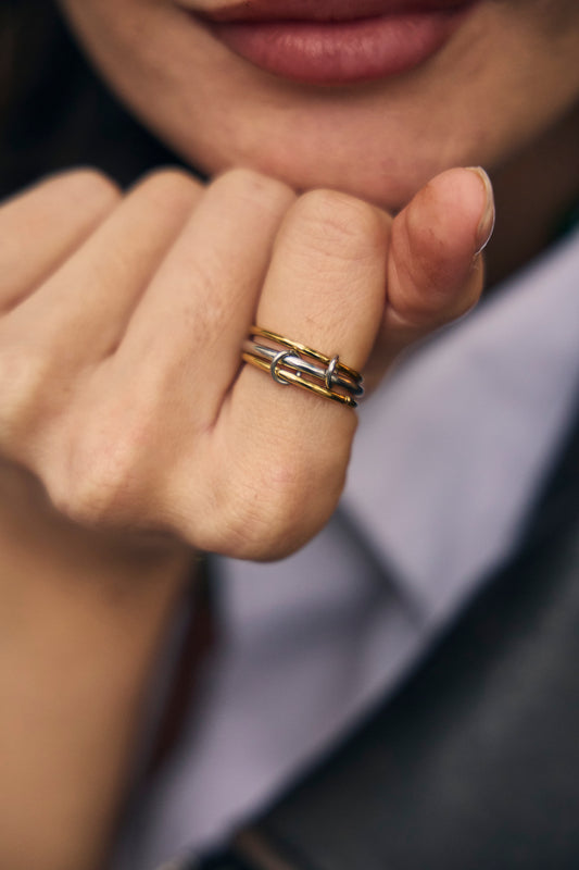 Bague fine triple anneaux finition effet miroir