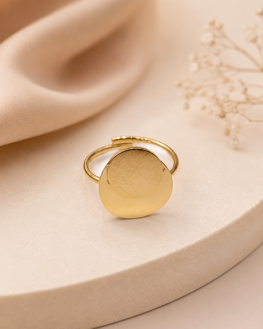Bague dorée ajustable double pastilles brossées