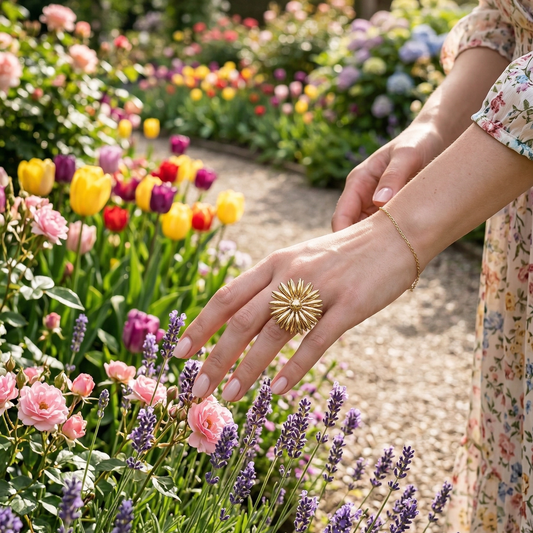 Bague ajustable à motif de doubles marguerites texturées