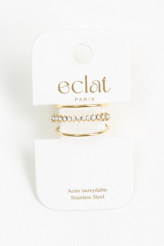 Bague dorée ajustable avec rangée de 3 lignes