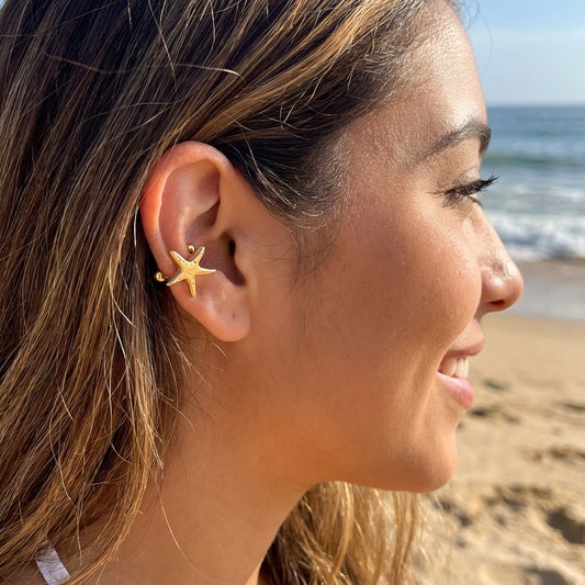 Earcuff bague d'oreille motif étoile de mer en relief