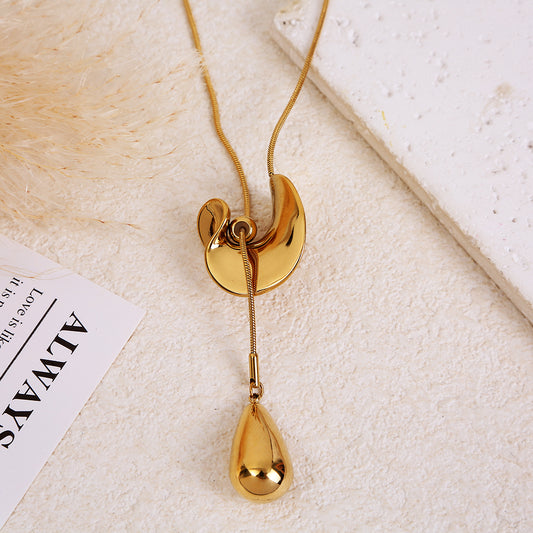 Collier sautoir ajustable doré chaîne serpent pendentif goutte bombée