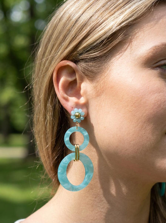 Boucles d'oreilles Pendantes Résine à Maillons Ovales et Fleur Perlée