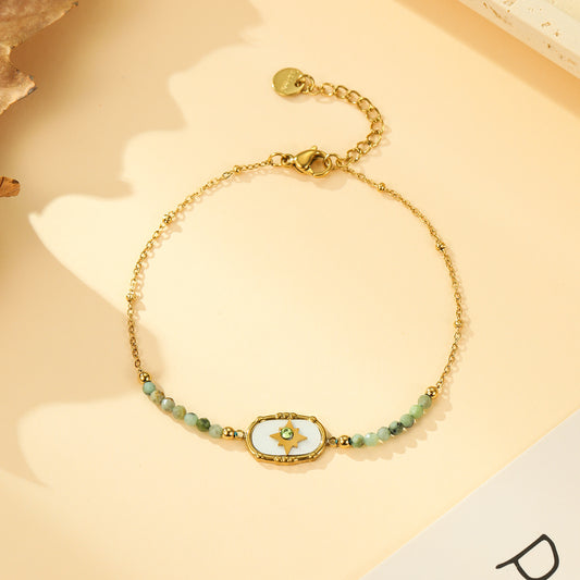 Bracelet Doré Médaillon Étoile Strass et Perles Turquoise Africaine