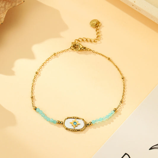 Bracelet Doré Médaillon Étoile Strass et Pierres Amazonite