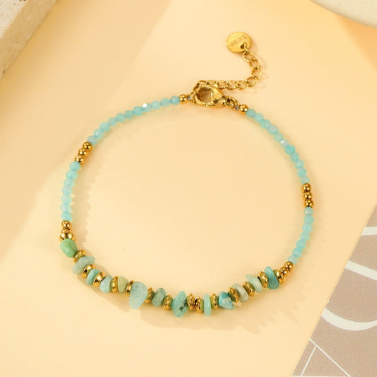 Bracelet Doré Perles Facettées Bleu Lagon et Éclats d'Amazonite