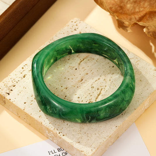 Bracelet Jonc Forme Carré Résine Vert Forêt Intense
