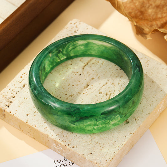 Bracelet Jonc Forme Ronde Résine Vert Émeraude