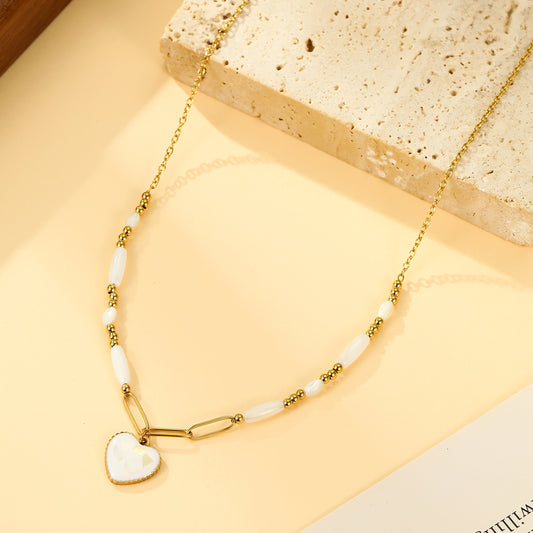 Collier Chaîne Dorée Pendentifs Cœur Nacré