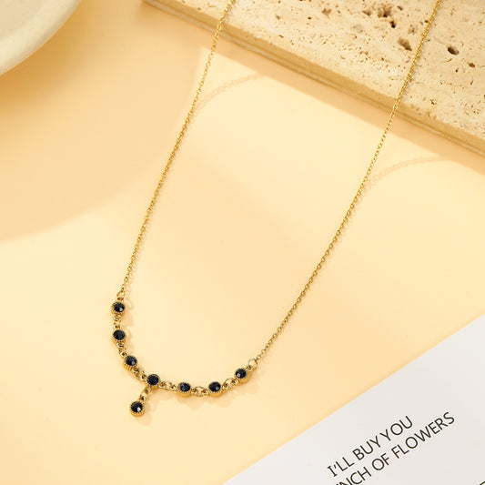 Collier Chaîne Fine Dorée Goutte et Strass Noir