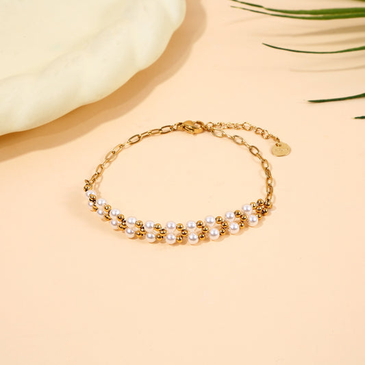 Lot de 6 Bracelets Perles Blanches Et Détails Dorés