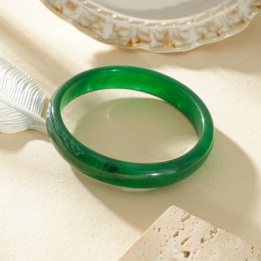 Bracelet jonc semi-fin vert marbré rond résine