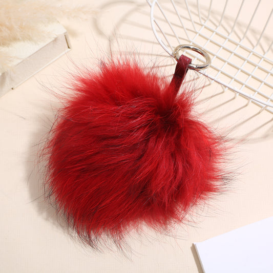 Porte clef boule de fourrure rouge et noir
