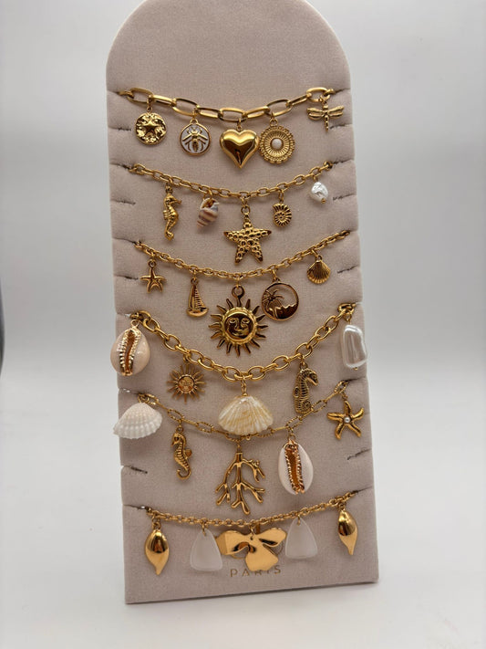 Lot de 6 bracelets thème de la mer ton beige