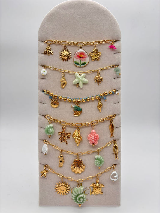 Lot de 6 colliers thème de la mer ton vert et rose