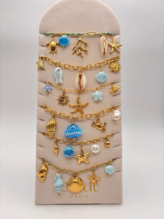 Lot de 6 colliers thème de la mer ton bleu