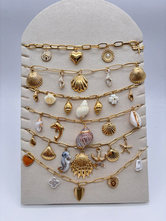 Lot de 6 bracelets thème de la mer ton beige