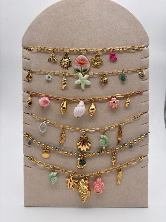 Lot de 6 colliers thème de la mer ton vert et rose