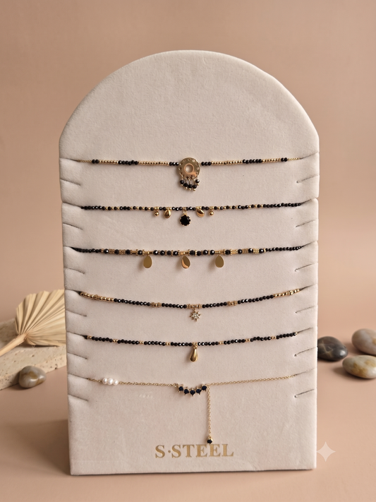 Lot de 6 colliers pierres onyx pendentifs dorés