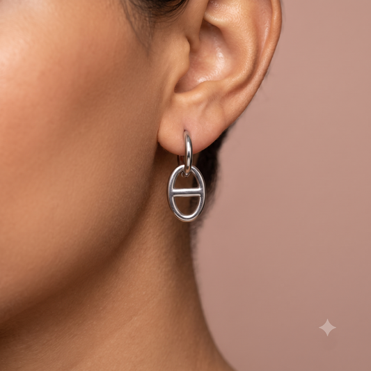 Boucles d'oreilles créoles argentées maille marine