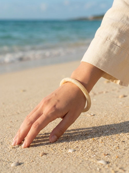 Bracelet jonc effet marbre blanc ivoire