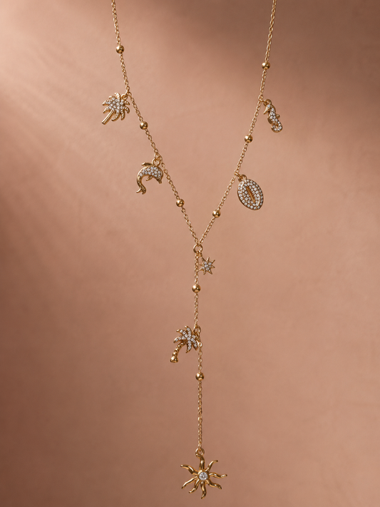 Collier doré en Y à charms strassés thème été