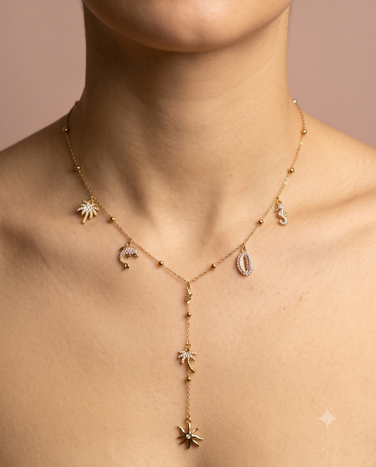 Collier doré en Y à charms strassés thème été