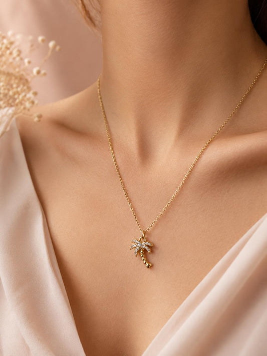 Collier pendentif palmier strass