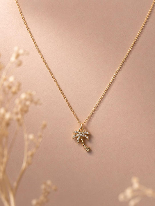 Collier pendentif palmier strass