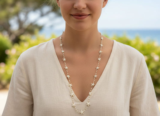 Collier sautoir étoile de mer blanche 80 cm