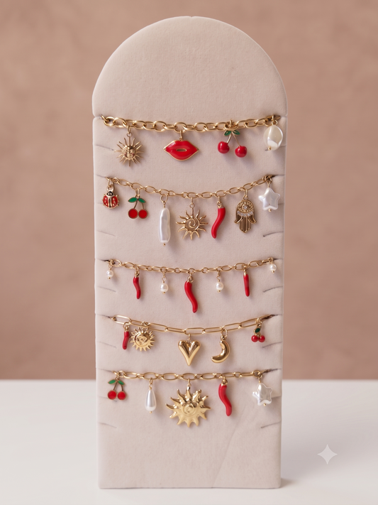 Lot de 5 bijoux à pendentifs marins thème rouge