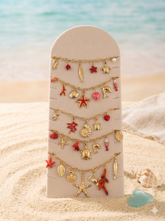 Lot de 5 bijoux à pendentifs marins thème rouge