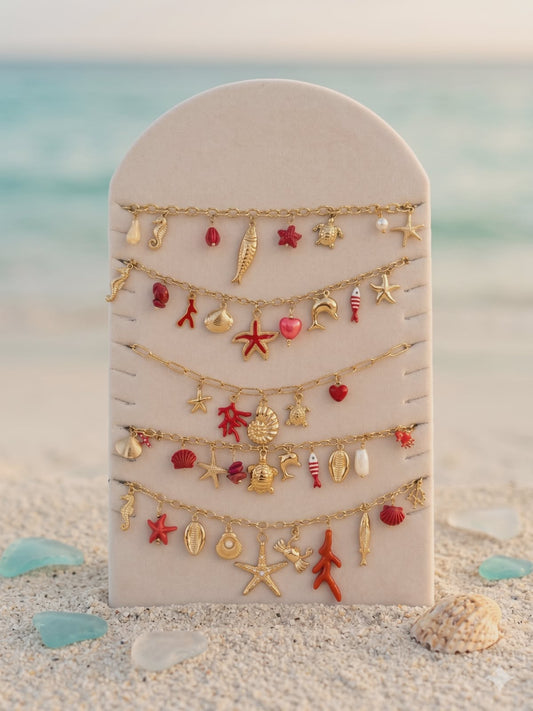 Lot de 5 bijoux à pendentifs marins thème rouge