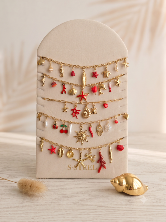 Lot de 5 bijoux à pendentifs marins thème rouge